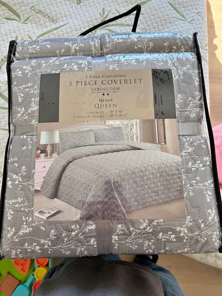 Lexington 3 Piece Coverlet Set Grand Queen Grey