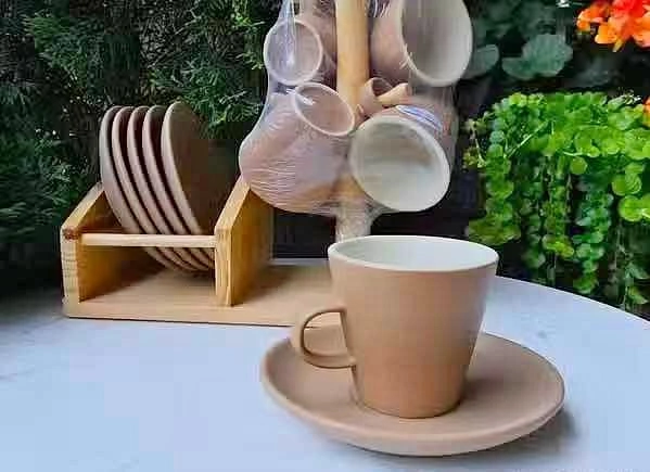 "Casa Elite" 6 espresso cups with saucers and stand - NEW