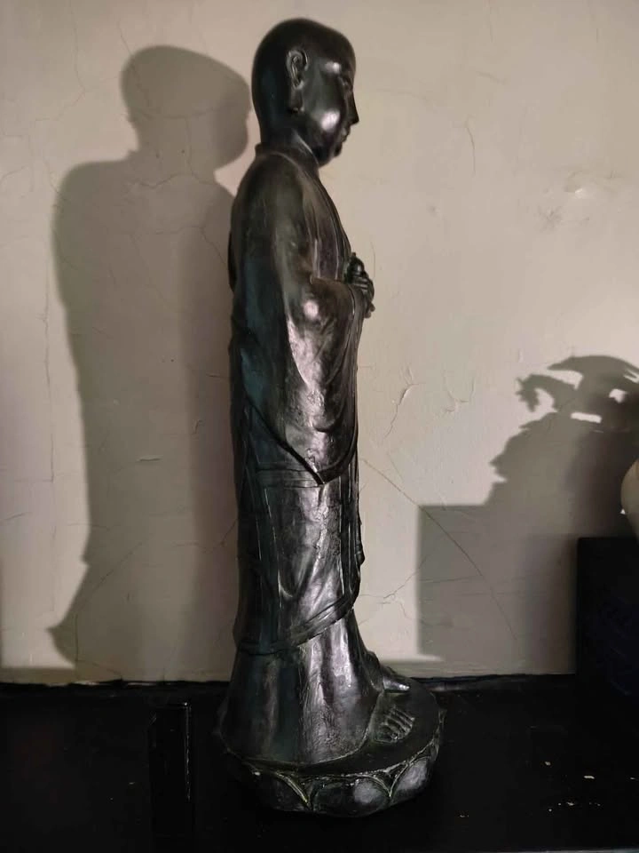 Burmese Mandalay Stole Wooden Monk Statue - photo 3