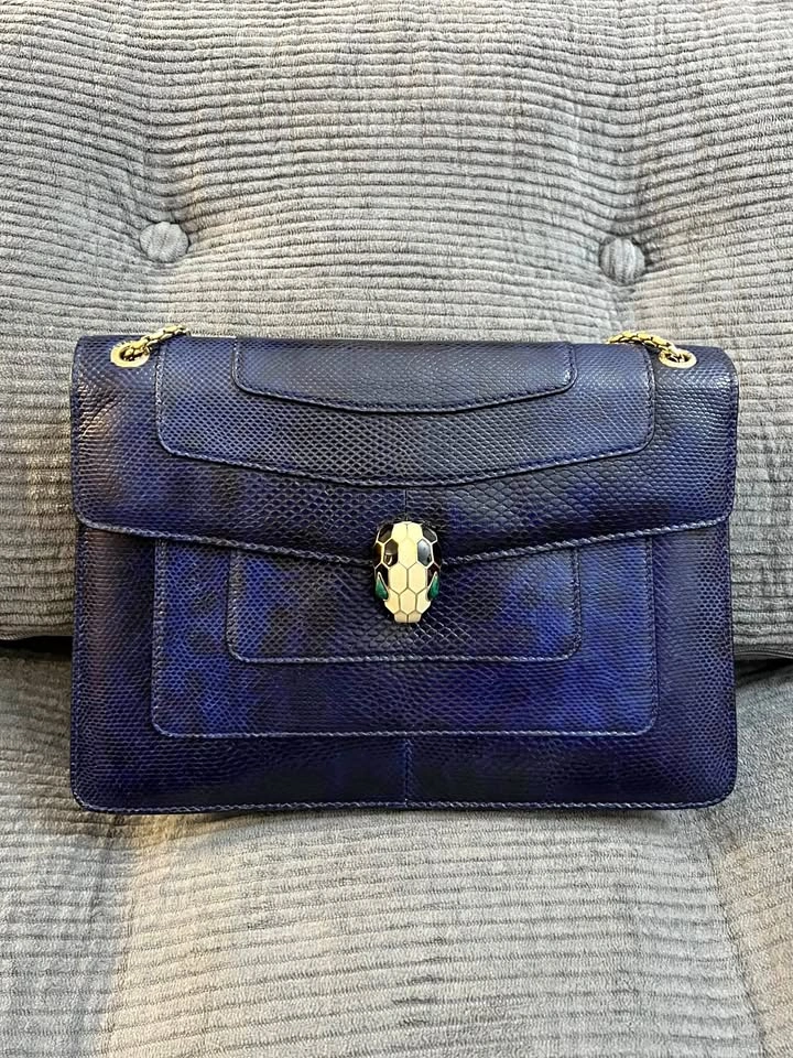 Bvlgari Serpenti Navy Blue Watersnake Leather Shoulder Bag
