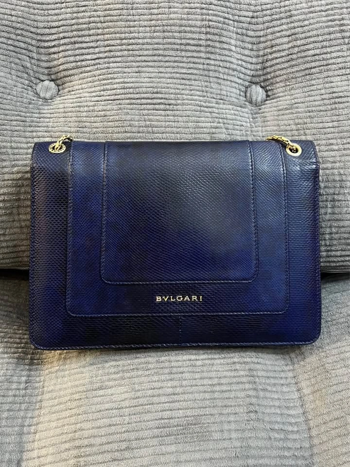Bvlgari Serpenti Navy Blue Watersnake Leather Shoulder Bag - photo 3