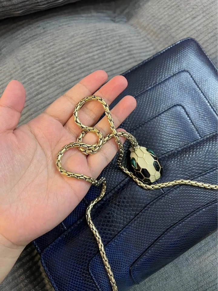 Bvlgari Serpenti Navy Blue Watersnake Leather Shoulder Bag - photo 4