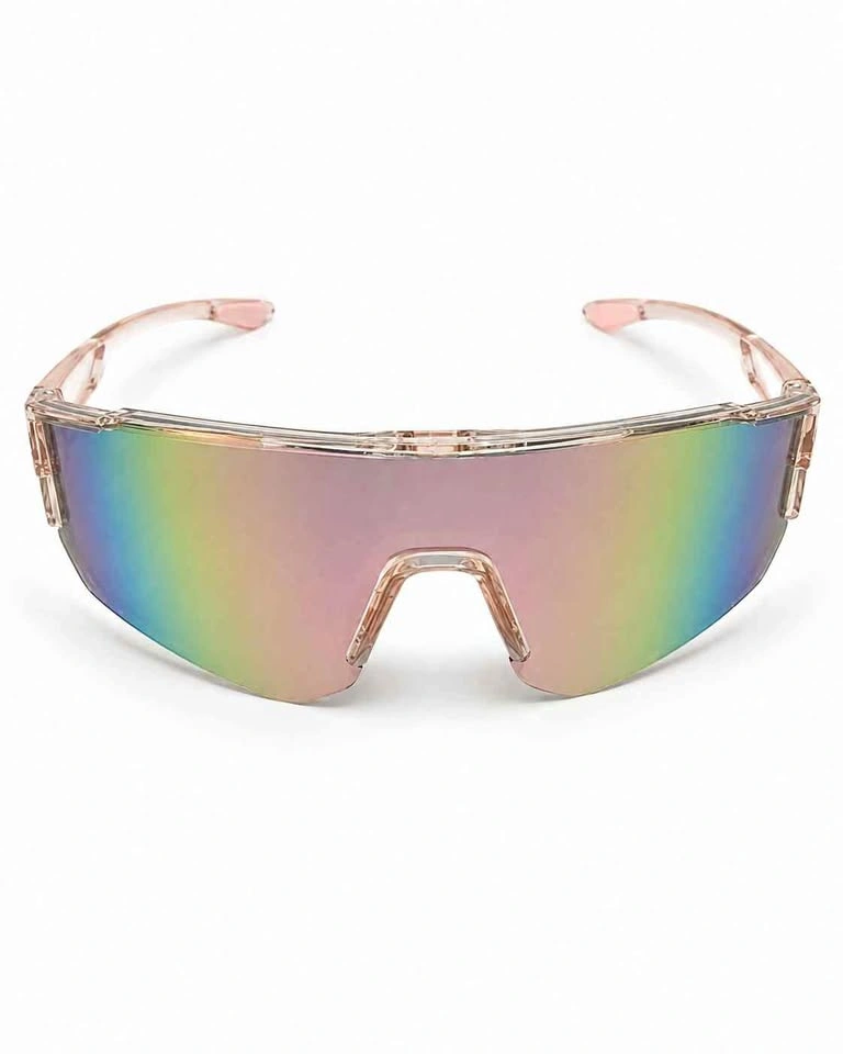 Iridescent Mirrored Shield Sunglasses – Clear/Pink Frame