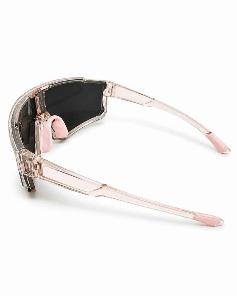 Iridescent Mirrored Shield Sunglasses – Clear/Pink Frame - photo 2