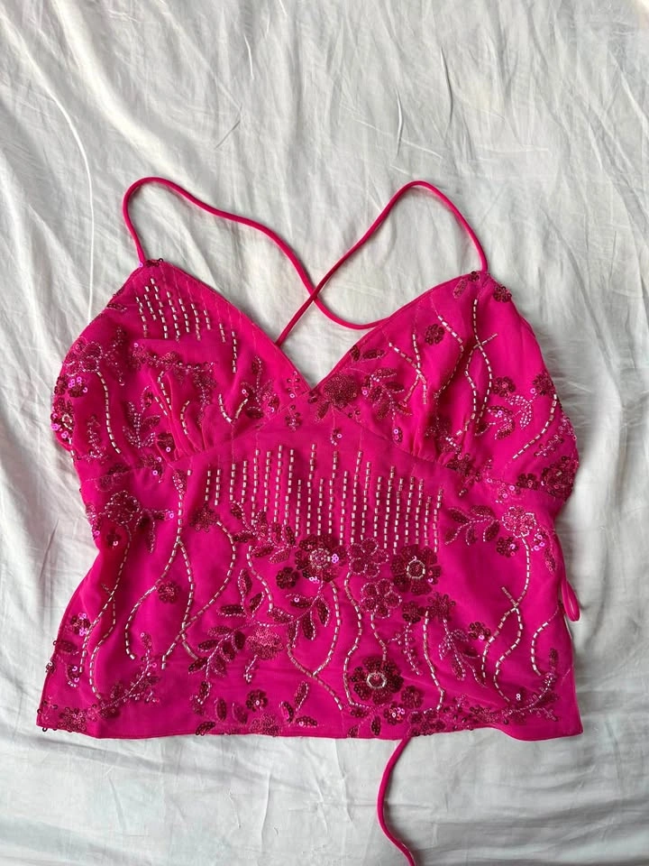 Peppermayo Kamilla Sequin Cami Top in Fuschia