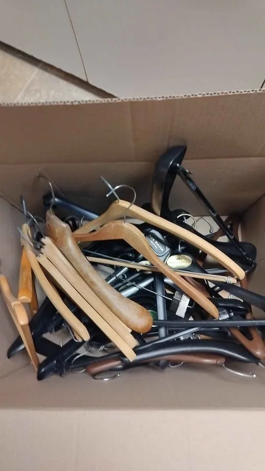 Box of Wooden Hangers and hard Plastic Hangers - photo 2