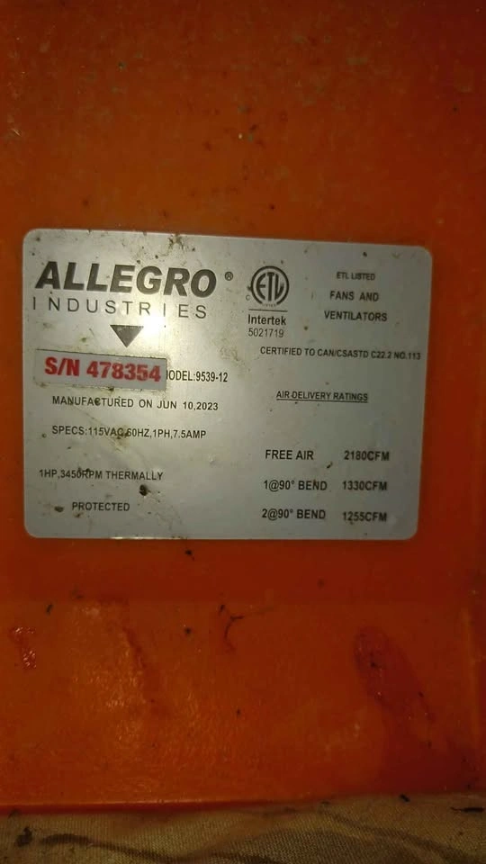 Allegro Industries 9539-12 High Output Blower - photo 2