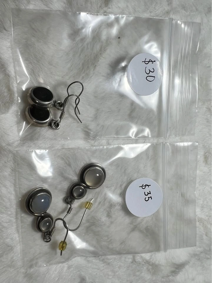 Vintage 2 Pairs 925 Sterling Silver Stone Drop Earrings - photo 2