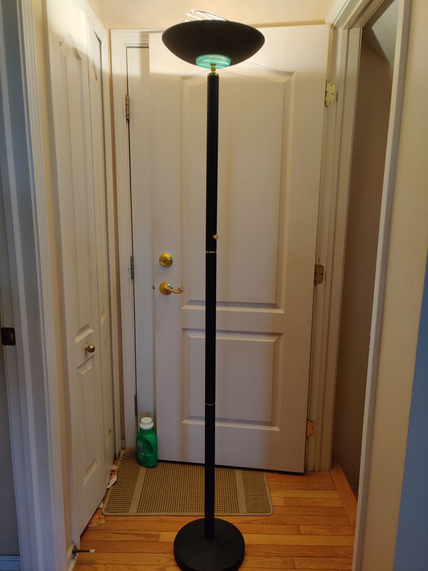 Halogen Torchiere Floor Lamp Dark Black Brass Accents