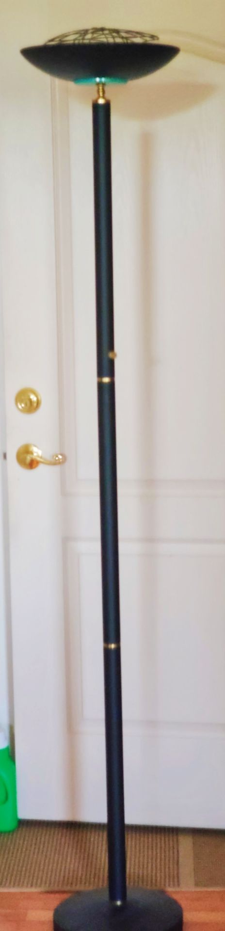 Halogen Torchiere Floor Lamp Dark Black Brass Accents - photo 3