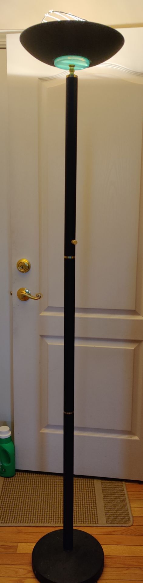 Halogen Torchiere Floor Lamp Dark Black Brass Accents - photo 4
