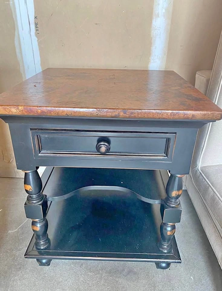 Black Wood & Marble End Table