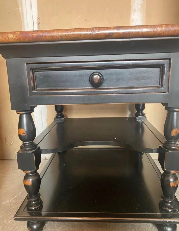 Black Wood & Marble End Table - photo 2