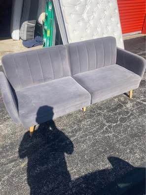 Grey Velour Futon Couch - photo 2