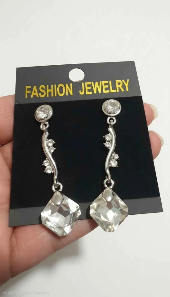 Silver-Toned Crystal Drop Earrings - photo 3