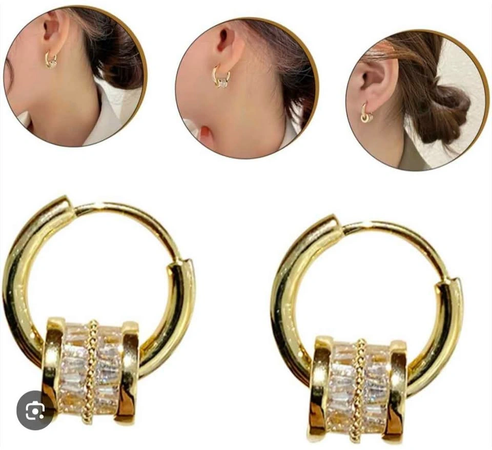 Gold-Toned Crystal Barrel Hoop Earrings - photo 2