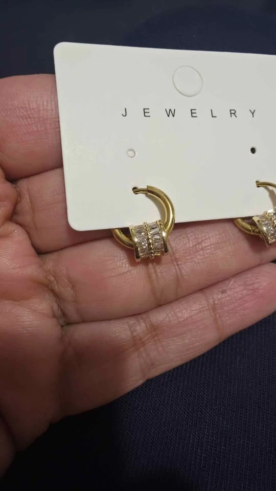 Gold-Toned Crystal Barrel Hoop Earrings - photo 4