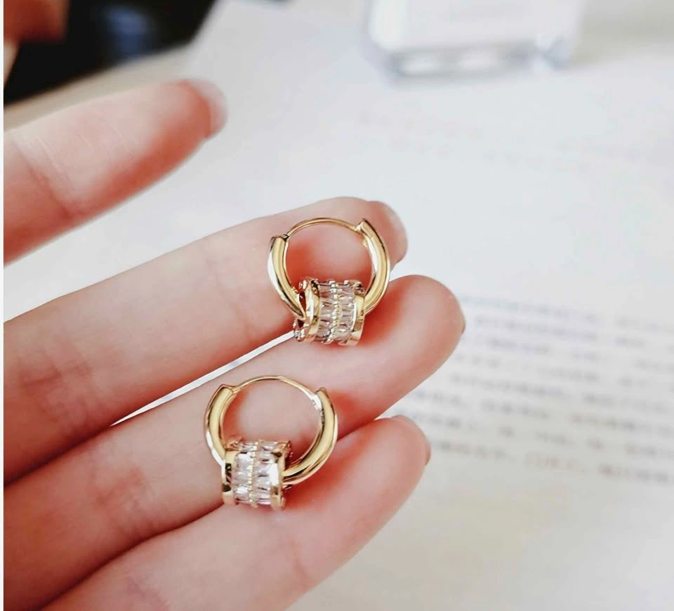 Gold-Toned Crystal Barrel Hoop Earrings - photo 5