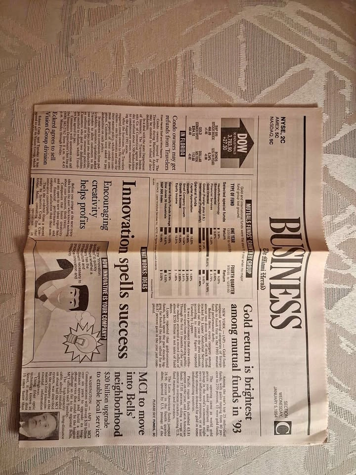 Vintage Miami Herald Newspaper Business Section - Jan 5, 1994