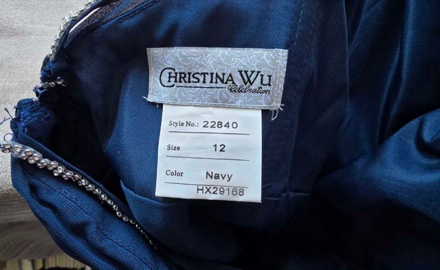 Christina Wu Celebration Navy Chiffon Formal Gown – Size 12 - photo 3