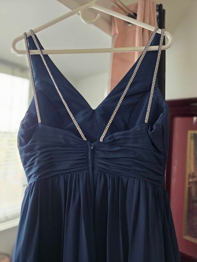 Christina Wu Celebration Navy Chiffon Formal Gown – Size 12 - photo 4