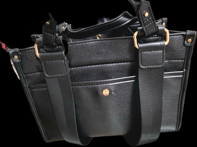 ALDO Black Textured Faux Leather Multi-Compartment Satchel Tote