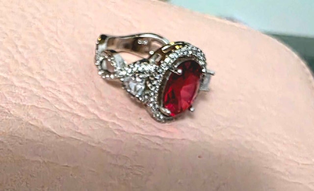 Vintage Sterling Silver 925 Ruby Red Cushion Cut Cocktail Ring