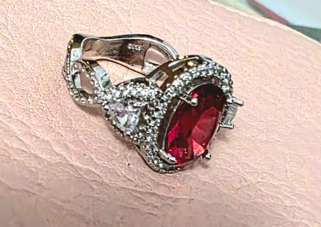 Vintage Sterling Silver 925 Ruby Red Cushion Cut Cocktail Ring - photo 2