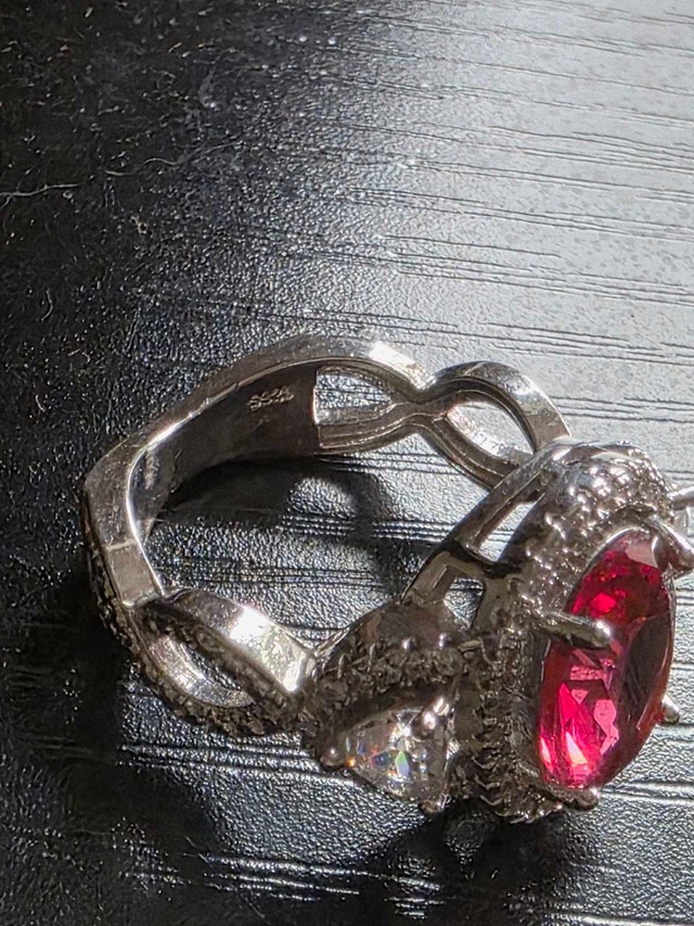 Vintage Sterling Silver 925 Ruby Red Cushion Cut Cocktail Ring - photo 5
