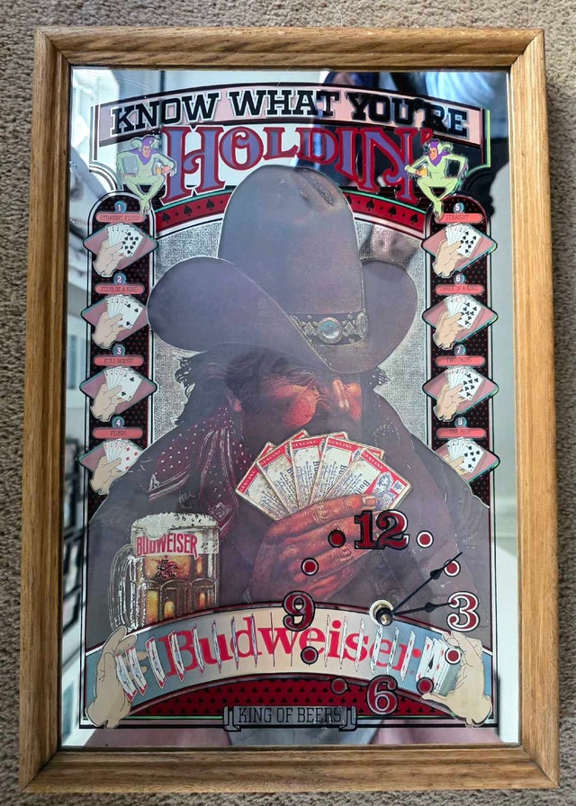ANTIQUE 1980S Budweiser "Know What You're Holdin'" Poker Mirror
