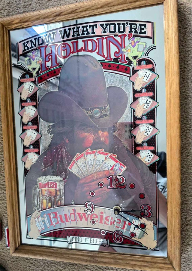 ANTIQUE 1980S Budweiser "Know What You're Holdin'" Poker Mirror - photo 2