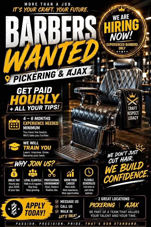 BARBERS HIRING PICKERING & AJAX FULL-TIME/PART-TIME