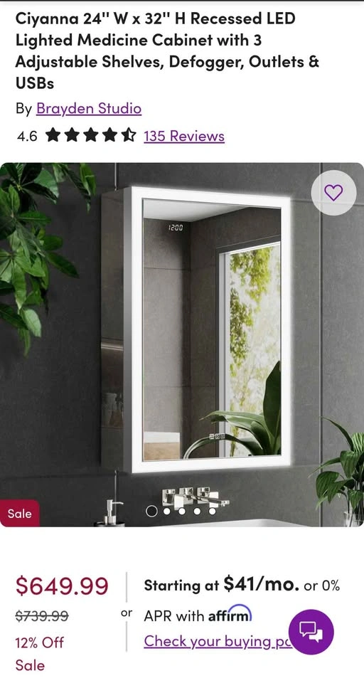 NEW Brayden Studio Ciyanna Recessed LED Lighted Medicine Cabinet - photo 2