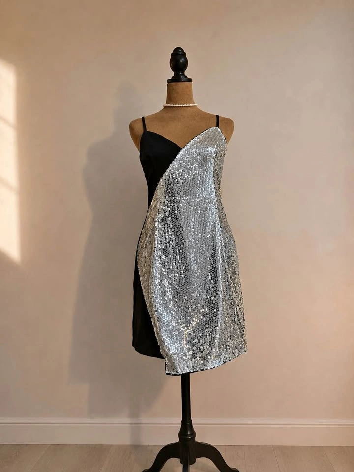 SHEIN Black and Silver Sequin Mini Dress
