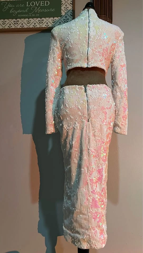 Iridescent Sequin Long Sleeve Cutout Maxi Dress - photo 2