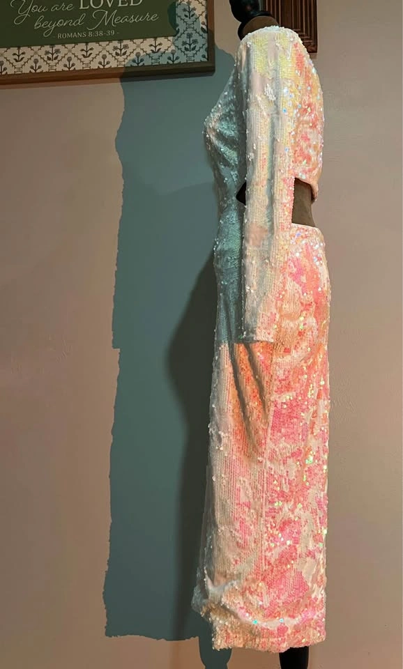 Iridescent Sequin Long Sleeve Cutout Maxi Dress - photo 4