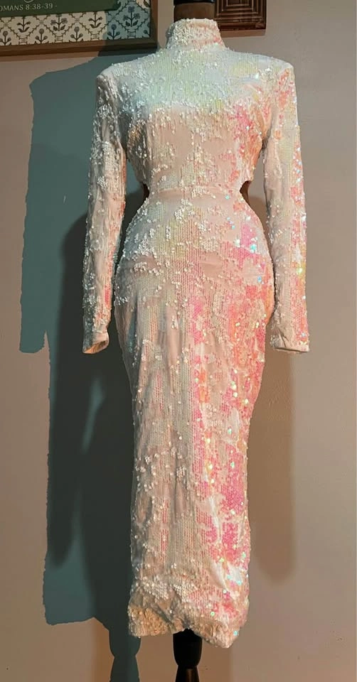 Iridescent Sequin Long Sleeve Cutout Maxi Dress - photo 5