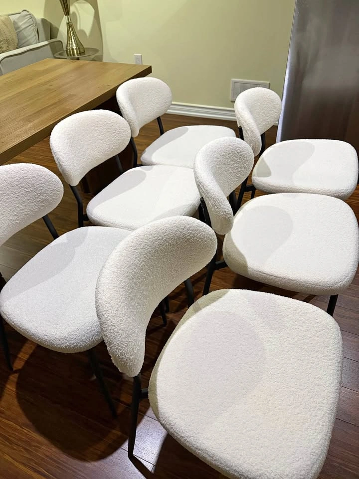 6 White Bouclé Chairs (Like New)