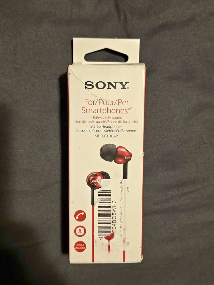 RED Sony MDR-EX110AP Stereo Headphones - BNIB, open box