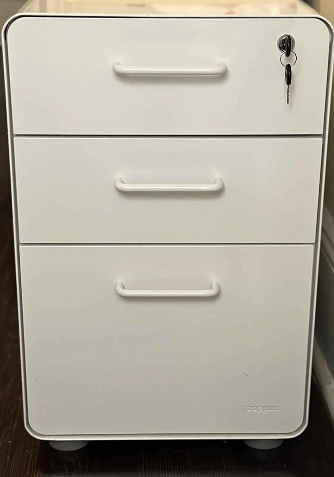 Poppin Stow 3-Drawer File Cabinet - White (Like New w/ Key)