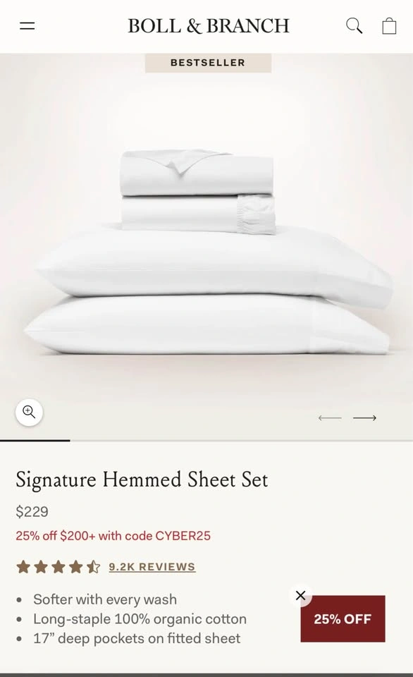 New Never Opened: (Full) Boll and Branch Signature Hemmed Sheet
