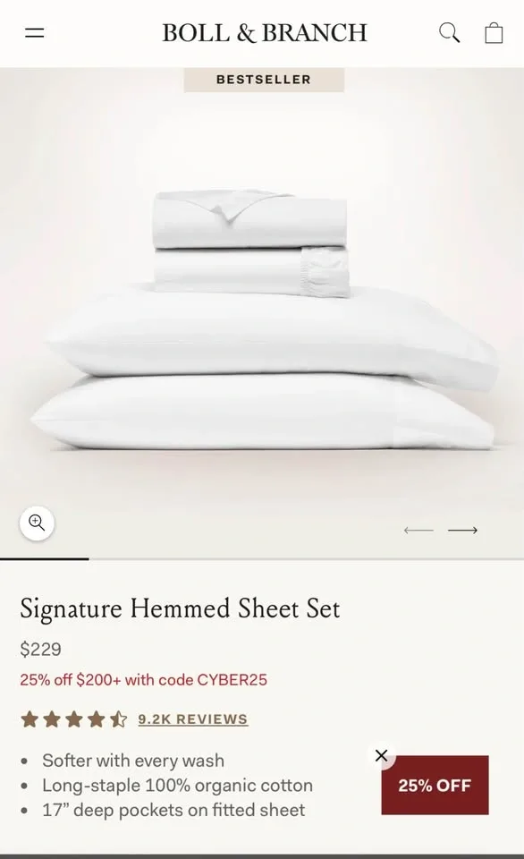 New Never Opened: (Full) Boll and Branch Signature Hemmed Sheet