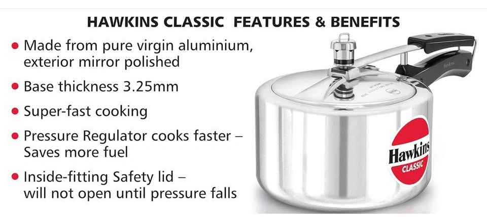Hawkins Classic 3L Wide Aluminium Pressure Cooker - photo 3