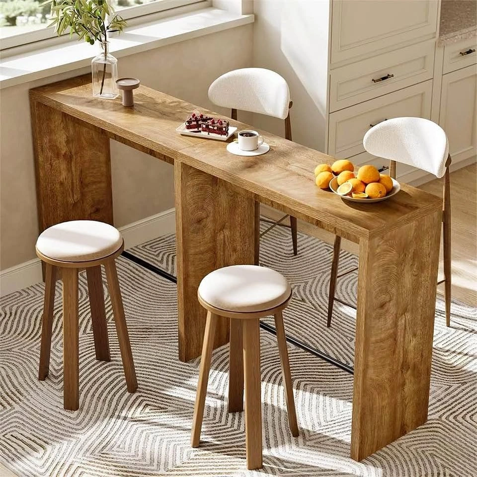 Little Tree 78.74" Narrow Bar Table with Iron Footrest Wood