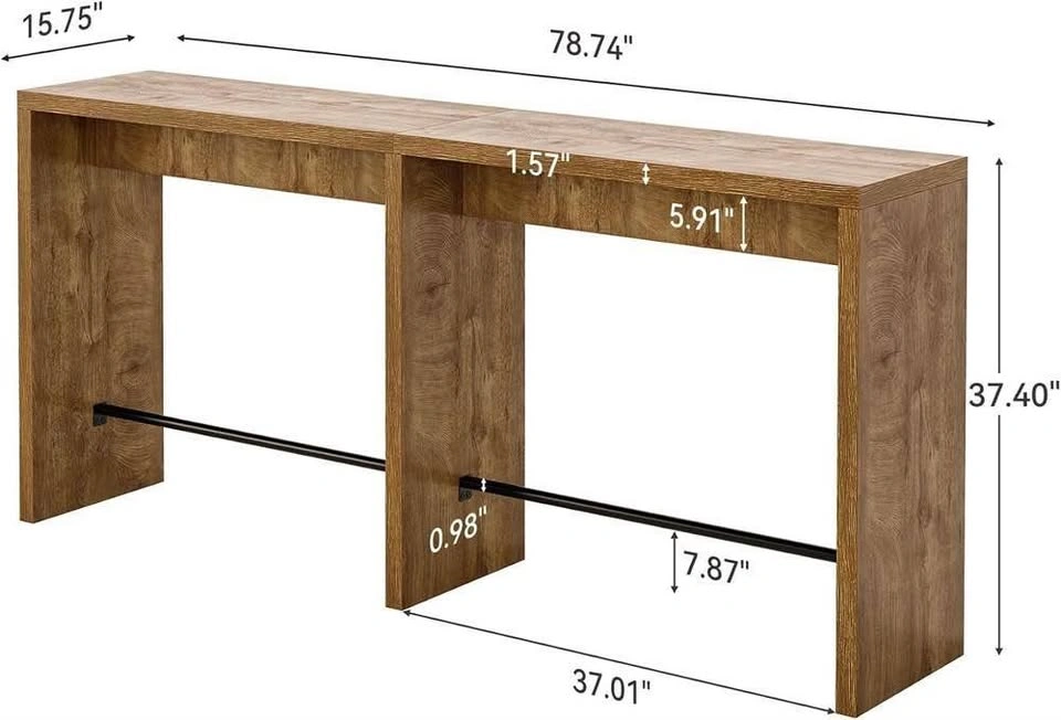 Little Tree 78.74" Narrow Bar Table with Iron Footrest Wood - photo 2