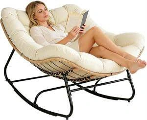 SUNCROWN Oversized Wicker Rocking Egg Chair