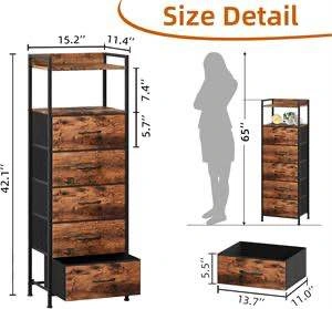 Tall Dresser for Bedroom 5 Fabric Drawers - photo 2
