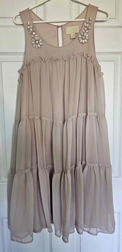 H&M Conscious Collection Beaded Floral Tiered Chiffon Dress