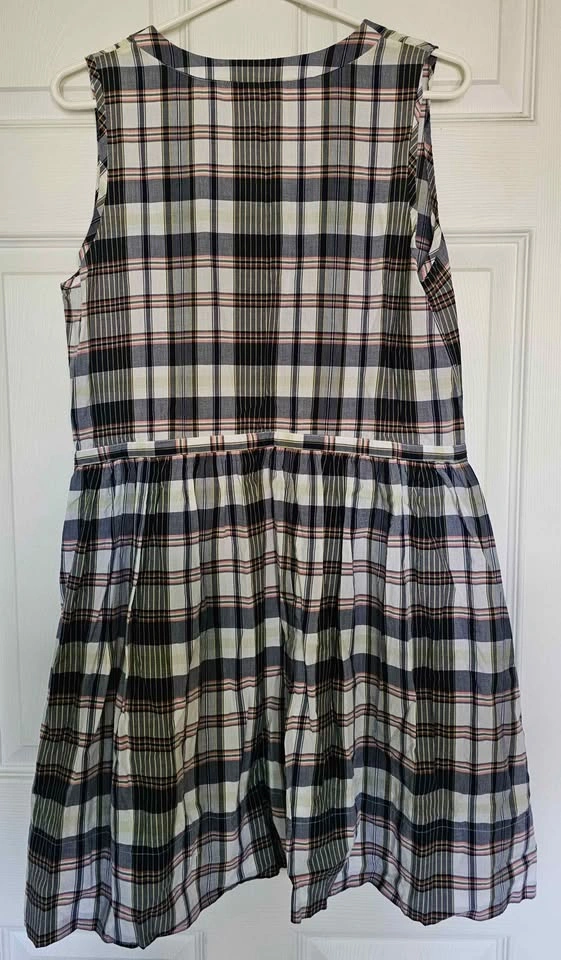 GAP 100% Cotton Plaid Sleeveless V-Neck Drawstring Shirt Dress - photo 2