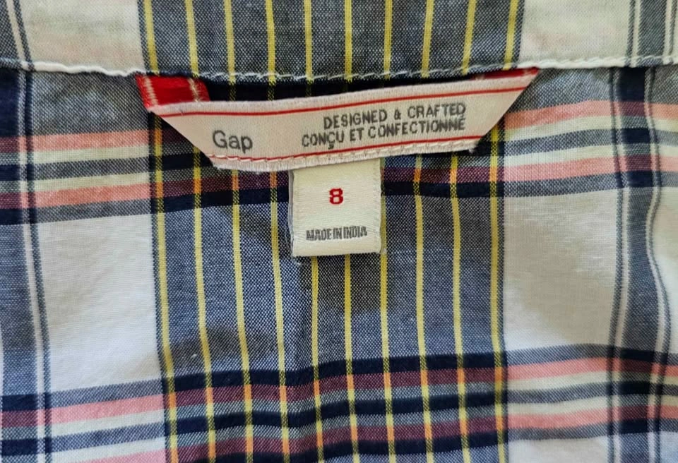 GAP 100% Cotton Plaid Sleeveless V-Neck Drawstring Shirt Dress - photo 3